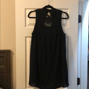 Black Crochet Top High Neck Tunic - Large